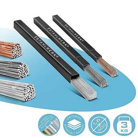 STAHLWERK  Draht Schweißstäbe Set ER70S-G3, ER307Si, ER4043Si5 Ø 1,6 x 500 mm je 1kg