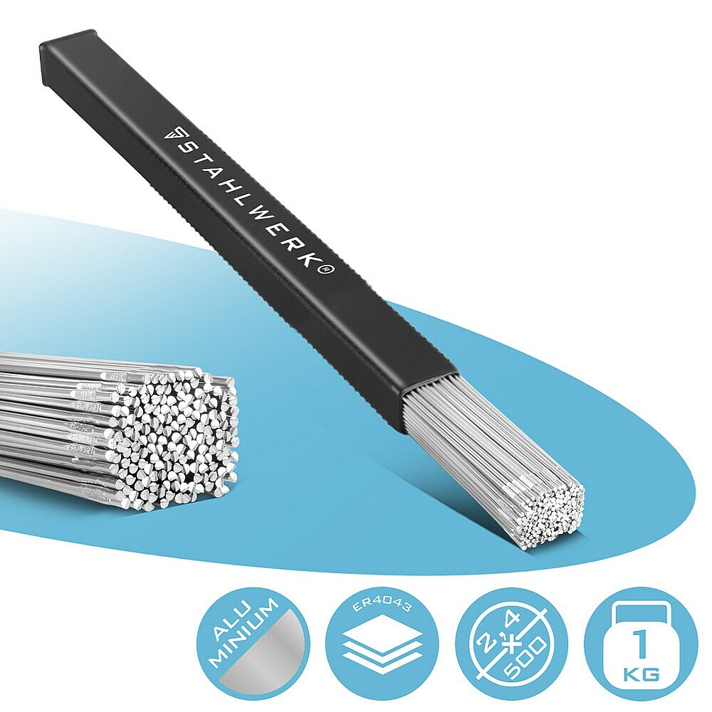 TIG-lasstaven SET STAHLWERK staal / RVS / aluminium / 2,5 / 2,4 mm x 500 mm / 1 kg per stuk TIG-lasstaven SET STAHLWERK staal / RVS / aluminium / 2,5 / 2,4 mm x 500 mm / 1 kg per stuk