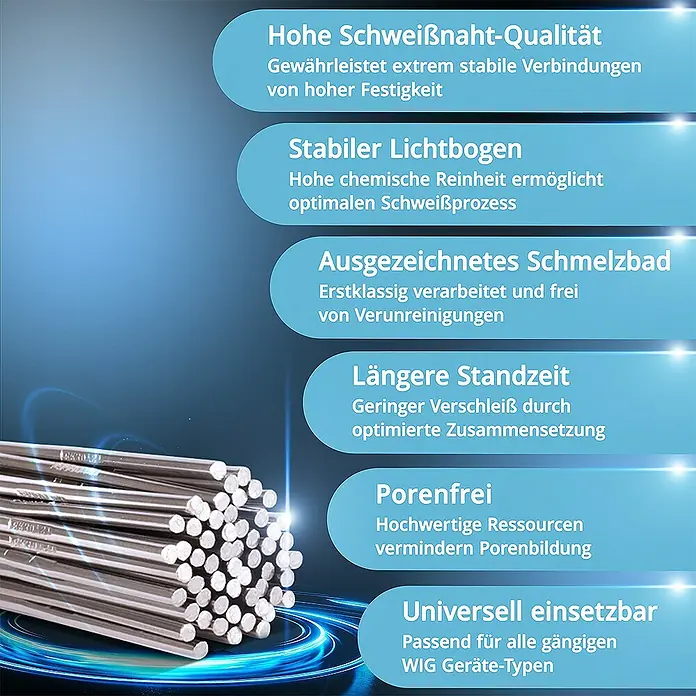 STAHLWERK WIG-Schweißstab Schweißstäbe WIG Edelstahl ER307Si 2,4 mm x 500 mm 2 kg - Aluminium - Produktbild mit Fokus auf hochwertige Schweißnähte, stabile Verbindungen und optimalem Schweißprozess, ideal für WIG Geräte.