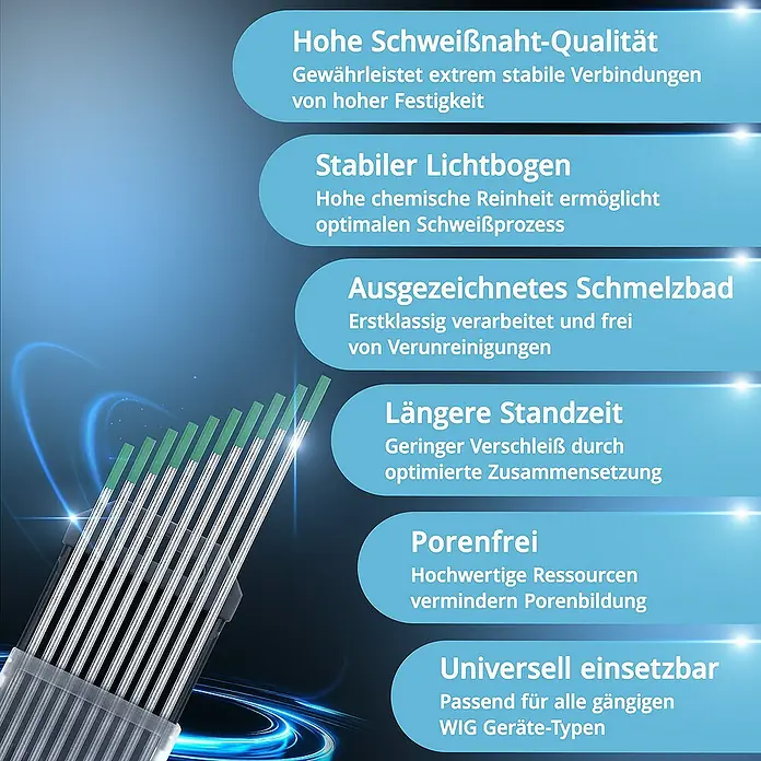 STAHLWERK Wolfram-Elektrode WP Grün 2,4 mm x 175 mm 10er Set - 10 Stk. - Schweißelektroden-Set mit hoher Schweißnahtqualität, stabilem Lichtbogen und langer Standzeit für universellen Einsatz.