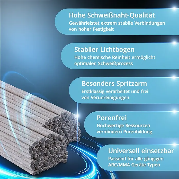 STAHLWERK WIG-Schweißstab 2 x Stabelektroden AWS E6013RR 2 mm x 300 mm 2 kg - Durchmesser: 2 mm - Elektroden zum Schweißen mit hoher Schweißnahtqualität, stabilem Lichtbogen, besonders spritzarm, porenfrei und universell einsetzbar für ARC/MMA Geräte.