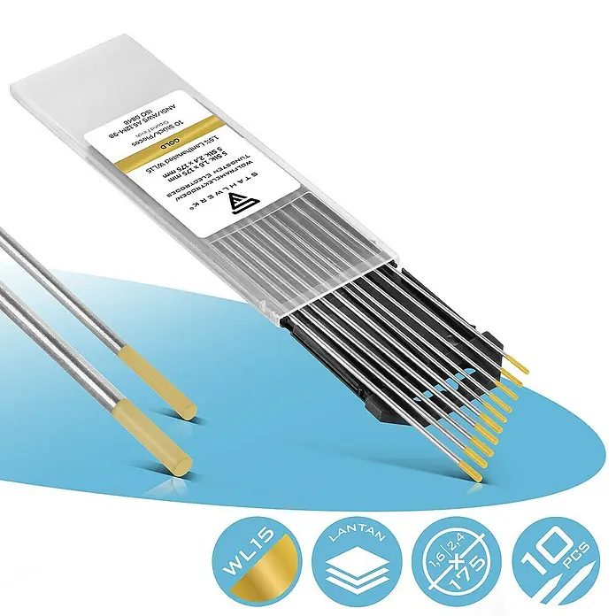 STAHLWERK Draht Wolframelektroden WL15 gold 5 x 1,6 mm + 5 x 2,4 mm -  - STAHLWERK Wolframelektroden, 10 Stück, 1.5% Lanthanated WL15, geeignet für präzise Schweißarbeiten.
