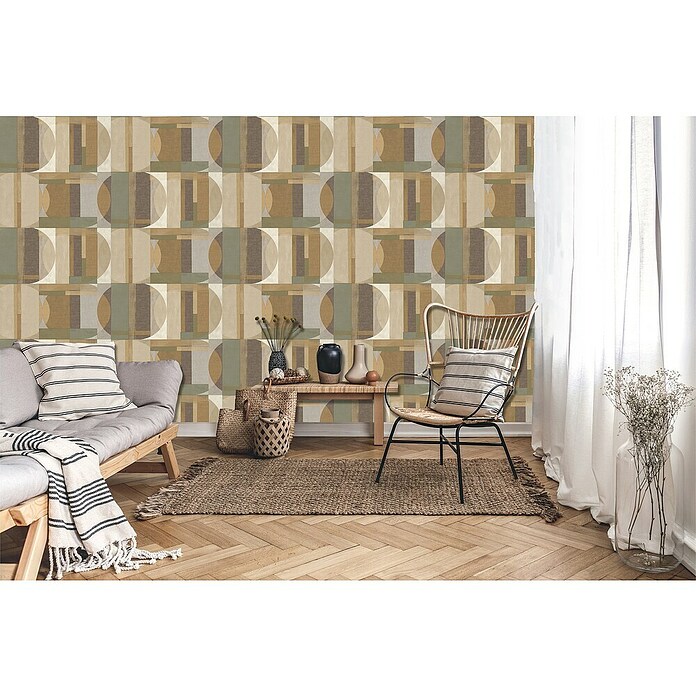Vliesbehang Sojo Bruin/Groen (Bruin / Groen, 10 m x 53 cm) | BAUHAUS