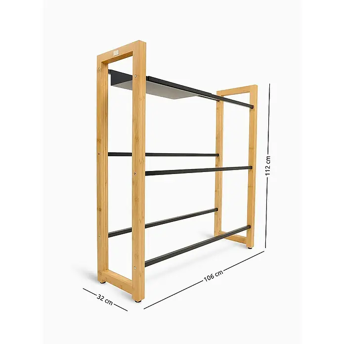 holz4home Getränkekistenregal - Anzahl Böden: 0 Stk., Schrauben, Braun - Ein schickes Bambusregal mit Ablageflächen aus dunklem Metall, ideal für Bad oder Schlafzimmer. Praktisch und dekorativ!