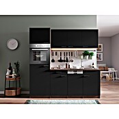 Respekta Cocina (Ancho: 205 cm, Con placa vitrocerámica, Imitación de madera de roble York, Negro)