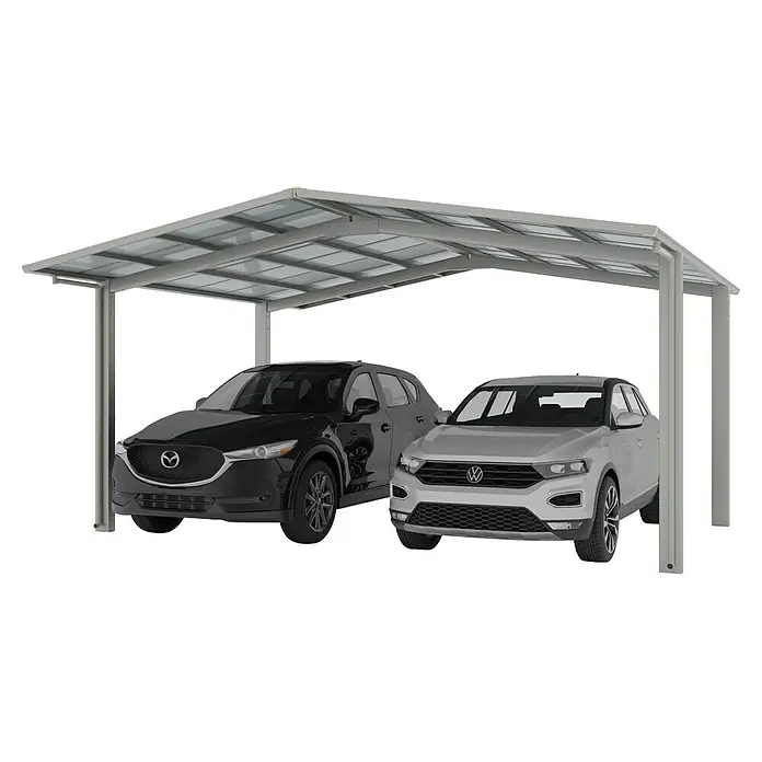 Ximax Carport Linea Typ 60 - Außenmaß inkl. Dachüberstand (B x T): 5,47 x 5,56 m, Edelstahl-Look - Doppelcarport mit Platz für zwei Autos. Das Carport bietet Schutz vor Witterungseinflüssen.