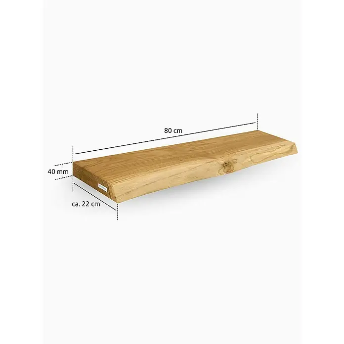 holz4home Holzregal -  - Abgebildete Holzablage mit den Maßen 80 cm Länge, ca. 22 cm Breite und 40 mm Dicke. Rustikale Optik und natürliche Holzmaserung.