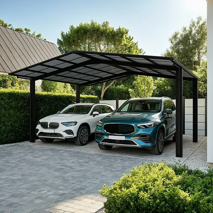 Ximax Carport Linea Typ 60 - Außenmaß inkl. Dachüberstand (B x T): 5,47 x 5,56 m, Schwarz - Carport mit zwei Autos. Der Carport bietet Schutz für zwei Autos vor Wettereinflüssen und ist eine stilvolle Ergänzung für jedes Zuhause.