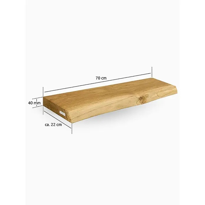 holz4home Holzregal -  - Dieses Bild zeigt ein massives und rustikales Holzregal mit einer Länge von 70 cm, einer Tiefe von 22 cm und einer Dicke von 40 mm.