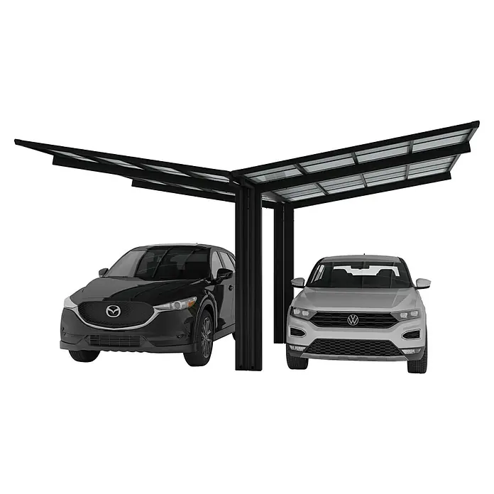Ximax Carport Linea Typ 80 - Y Ausführung - Außenmaß inkl. Dachüberstand (B x T): 5,48 x 5,56 m, Schwarz - Schwarzes Carport-Design mit Platz für zwei Autos, das vor Witterungseinflüssen schützt und gleichzeitig modern aussieht.