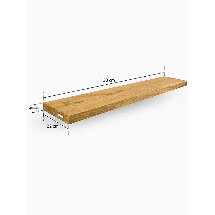 holz4home Holzregal -  - Abgebildete Holzregal mit den Maßen 120 cm Länge, 22 cm Breite und 40 mm Dicke. Das Regalbrett ist hellbraun und hat eine natürliche Holzmaserung.