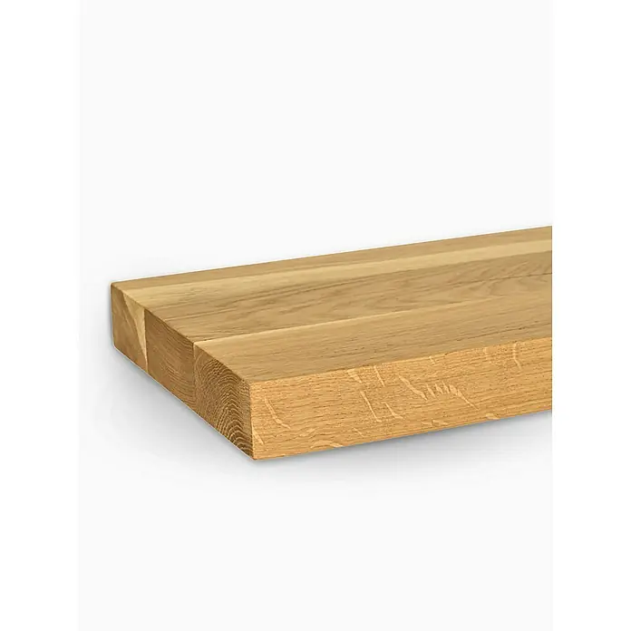 holz4home Holzregal -  - Nahaufnahme einer hellbraunen, rechteckigen Holzplatte mit sichtbarer Maserung und einer markanten Kante. Ideal für DIY-Projekte und Möbelbau.
