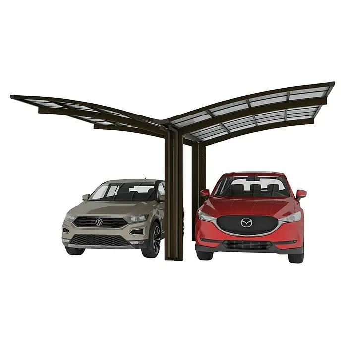 Ximax Carport Portoforte Typ 60 - Y Ausführung - Außenmaß inkl. Dachüberstand (B x T): 6,05 x 5,56 m, Mattbraun - Carport-Doppelgarage mit zwei Autos. Der Carport bietet Schutz für die Fahrzeuge vor Witterungseinflüssen.