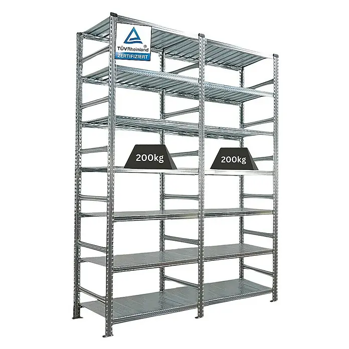 Proregal Aktenregal PROXIMO 1x Grundregal + 1x Anbauregal - H x B x T: 250 x 90 x 60 cm, Anzahl Böden: 6 Stk., Stecken, Verzinkt - Metallregal mit mehreren Ebenen, geprüft durch TÜV Rheinland, mit einer Belastung von 200 kg pro Ebene.