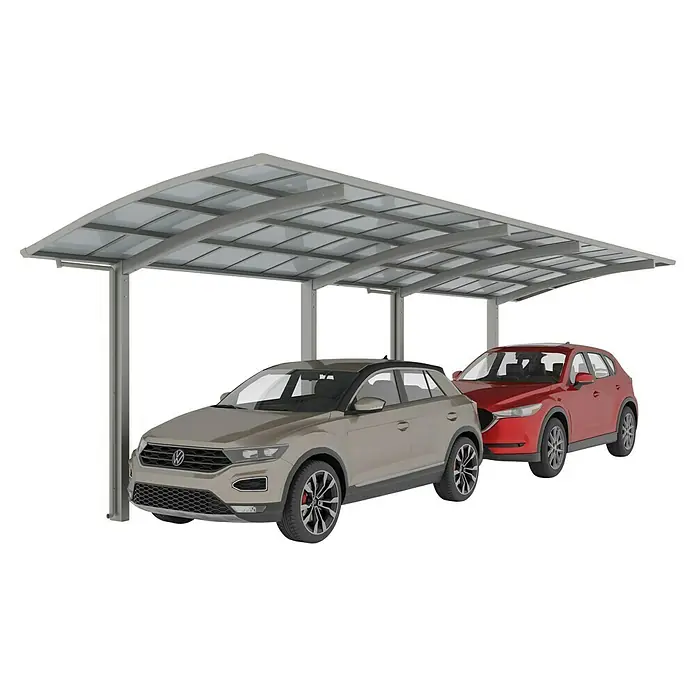 Ximax Carport Portoforte Typ 60 - Tandem - Außenmaß inkl. Dachüberstand (B x T): 3,01 x 11,03 m, Edelstahl-Look - Ein Doppelcarport aus Aluminium schützt zwei Autos vor den Elementen und bietet stilvollen Wetterschutz.