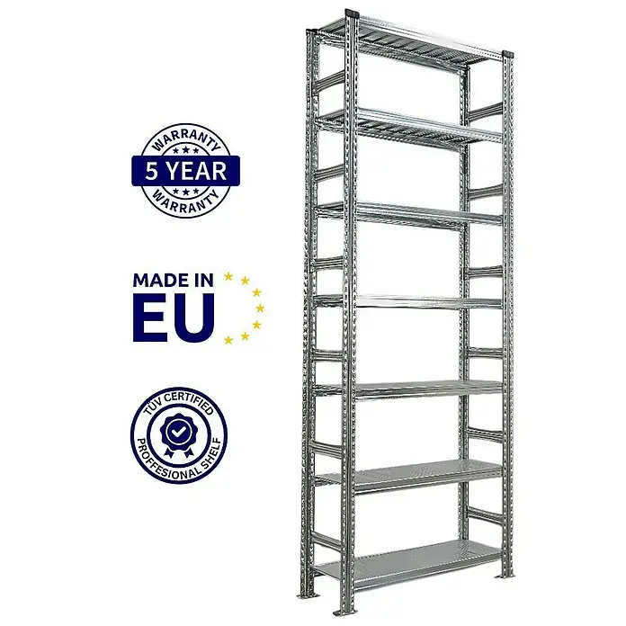 Proregal Aktenregal PROXIMO 1x Grundregal + 4x Anbauregal - Anzahl Böden: 6 Stk., Stecken, Verzinkt - Metallregal mit sieben Regalböden, ideal für Lagerung.