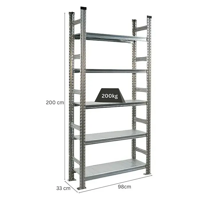 Proregal Aktenregal PROXIMO Grundregal - H x B x T: 200 x 90 x 32 cm, Anzahl Böden: 5 Stk., Stecken, Verzinkt - Regal mit fünf Ebenen und einer maximalen Belastung von 200 kg. Die Regalkonstruktion ist aus Metall und bietet viel Stauraum.