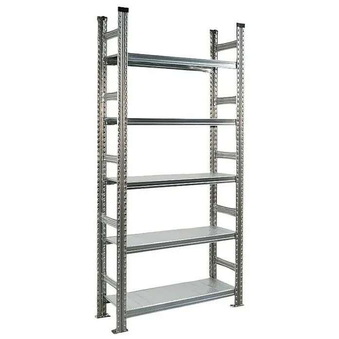 Proregal Aktenregal PROXIMO Grundregal - H x B x T: 200 x 90 x 32 cm, Anzahl Böden: 5 Stk., Stecken, Verzinkt - Ein freistehendes Metallregal mit fünf Regalböden, ideal für Lagerung und Organisation in verschiedenen Umgebungen.