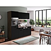 Respekta Cocina (Ancho: 205 cm, Con placa vitrocerámica, Imitación de madera de roble York, Negro)