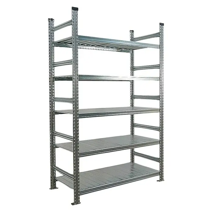 Proregal Aktenregal PROXIMO Grundregal - H x B x T: 200 x 120 x 60 cm, Anzahl Böden: 5 Stk., Stecken, Verzinkt - Metallregal mit fünf Ablagen zur Lagerung von Gegenständen. Die Konstruktion ist robust und stabil.