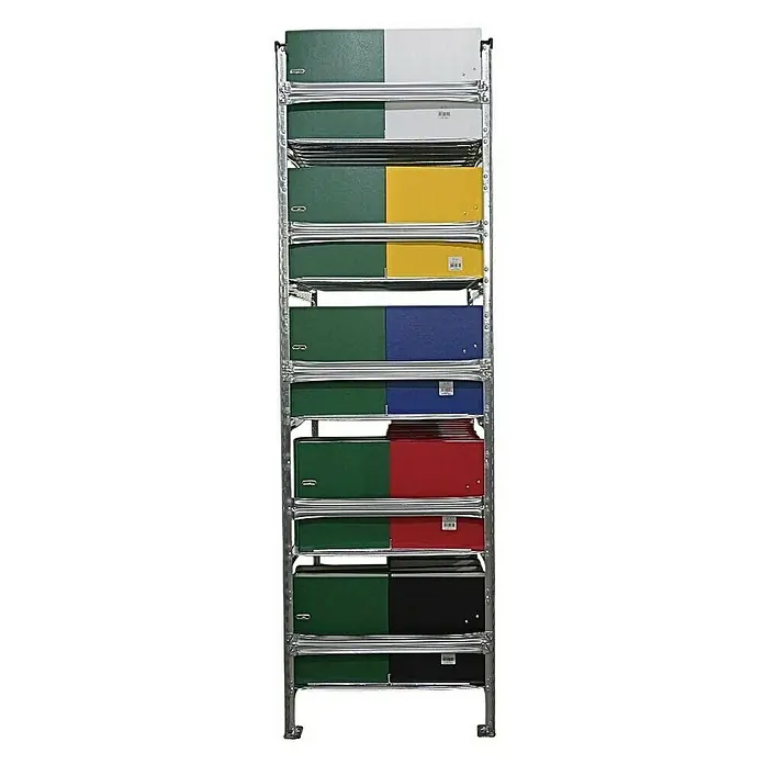 Proregal Aktenregal PROXIMO Grundregal - H x B x T: 200 x 90 x 60 cm, Anzahl Böden: 5 Stk., Stecken, Verzinkt - Farbige Hängeordner in einem Metallregal zur effizienten Büroorganisation.