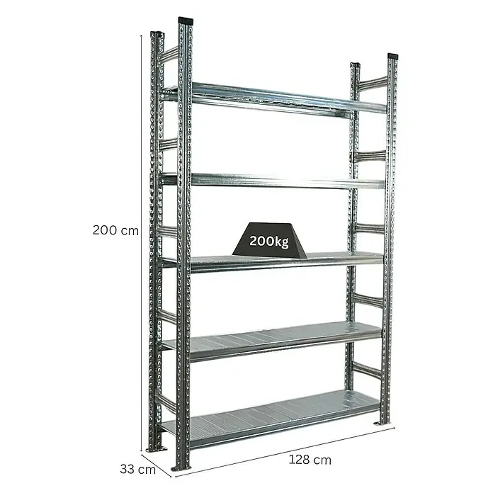 Proregal Aktenregal PROXIMO Grundregal - H x B x T: 200 x 120 x 32 cm, Anzahl Böden: 5 Stk., Stecken, Verzinkt - Regal mit 5 Ebenen, 200 cm hoch, 128 cm breit und 33 cm tief. Die mittlere Ebene ist mit 200 kg belastet.
