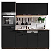 Respekta Cocina (Ancho: 205 cm, Con placa vitrocerámica, Imitación de madera de roble York, Negro)