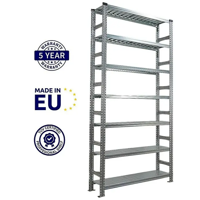 Proregal Aktenregal PROXIMO 1x Grundregal + 2x Anbauregal - H x B x T: 250 x 120 x 32 cm, Anzahl Böden: 6 Stk., Stecken, Verzinkt - Ein robustes, verzinktes Metallregal mit sieben Ebenen, ideal für Lagerung und Organisation. Langlebig und stabil.