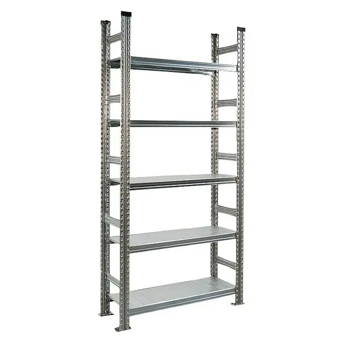 Proregal Aktenregal PROXIMO Grundregal - H x B x T: 210 x 90 x 32 cm, Anzahl Böden: 5 Stk., Stecken, Verzinkt - Ein freistehendes Metallregal mit fünf Regalböden, ideal für Lagerung und Organisation in verschiedenen Umgebungen.