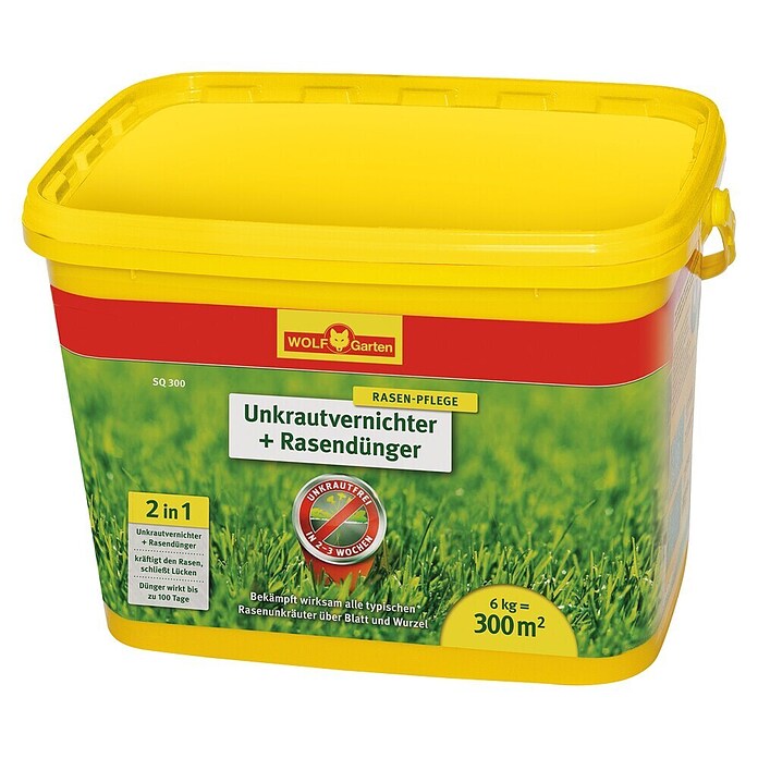 Wolf-Garten Rasendünger mit Unkrautvernichter 2 in 1 (6 kg, Inhalt ausreichend für ca.: 300 m²)