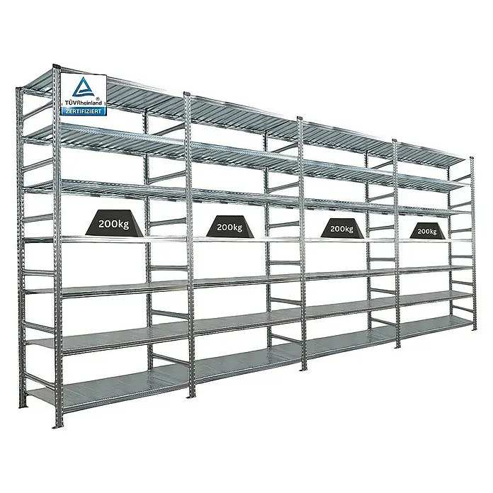 Proregal Aktenregal PROXIMO 1x Grundregal + 3x Anbauregal - H x B x T: 250 x 120 x 60 cm, Anzahl Böden: 6 Stk., Stecken, Verzinkt - Schwerlastregal mit TÜV-Zertifikat, ideal für Lagerung.