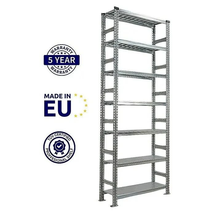 Proregal Aktenregal PROXIMO Grundregal - H x B x T: 250 x 90 x 32 cm, Anzahl Böden: 6 Stk., Stecken, Verzinkt - Metallregal mit sieben Regalböden, ideal für Lagerung.