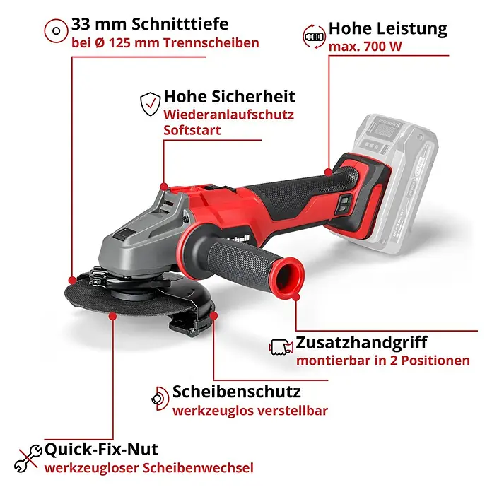 Einhell Professional Power X-Change 18V Akku-Winkelschleifer AXXIO 18/125 Q - Ohne Akku, Durchmesser Scheibe: 125 mm, 8.500 U/min - Akku-Winkelschleifer mit einer Schnitttiefe von 33 mm für Trennscheiben bis Ø 125 mm. Hohe Sicherheit dank Wiederanlaufschutz und Softstart.