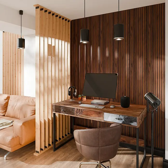 Radex Divisor de espacios - An x Al: 50 x 254 cm, Pino, Móvil - Acogedora oficina en casa con un robusto escritorio de madera con un diseño único. Perfecto para trabajar con estilo.