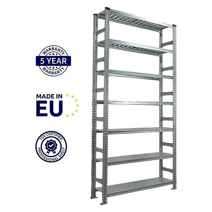 Proregal Aktenregal PROXIMO 1x Grundregal + 1x Anbauregal - Anzahl Böden: 6 Stk., Stecken, Verzinkt - Ein robustes, verzinktes Metallregal mit sieben Ebenen, ideal für Lagerung und Organisation. Langlebig und stabil.