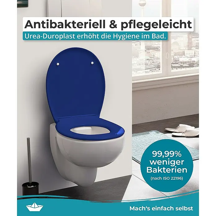 Calmwaters WC-Sitz Original - Duroplast, Blau, Mit Absenkautomatik - WC-Sitz aus Urea-Duroplast, antibakteriell und pflegeleicht, für erhöhte Hygiene im Bad. Der blaue WC-Sitz ist eine stilvolle Ergänzung für jedes Badezimmer.