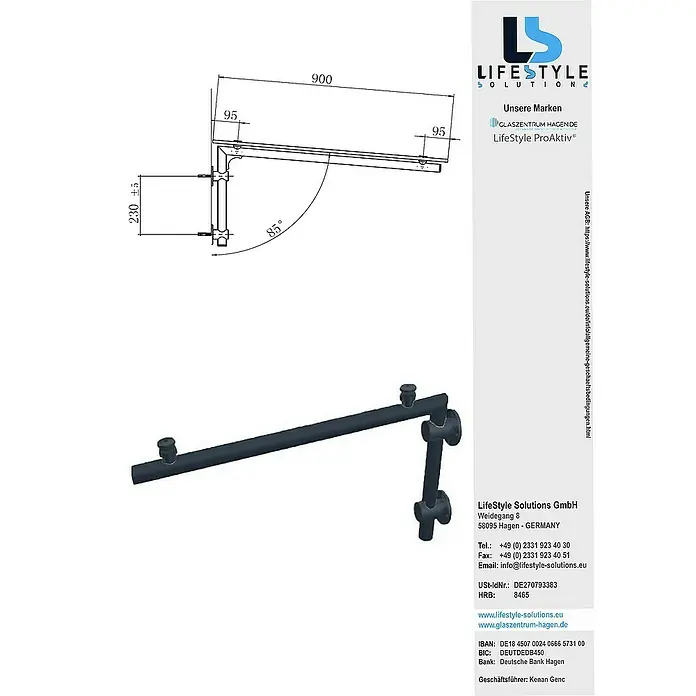Glaszentrum Hagen Vordach - 120 x 90 x 25 cm, Anthrazit RAL7016 - Abbildung eines LifeStyle ProAktiv® Duscharm, der durch seine Bauweise eine komfortable Nutzung ermöglicht. Ideal für jedes Badezimmer.