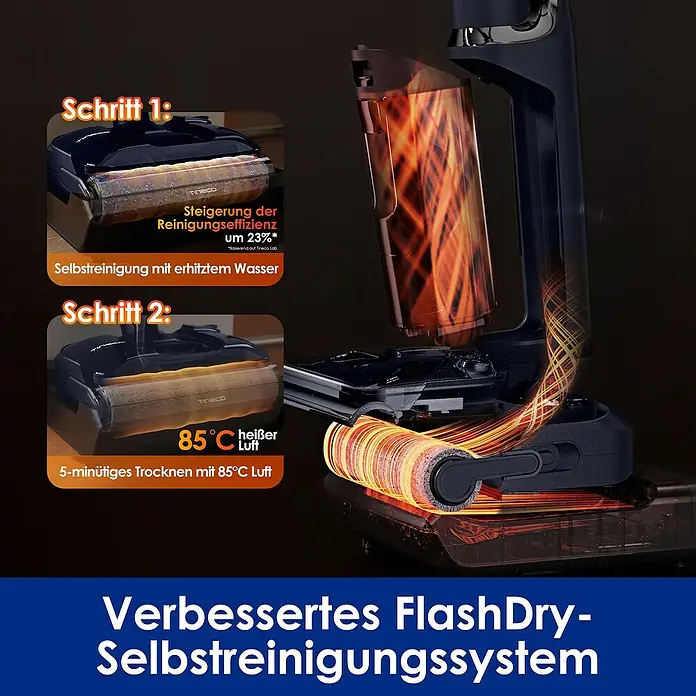 Tineco Akku-Nass-Trockensauger FLOOR ONE S7 Strech - Saugkraft: 21.000 Pa, Akkulaufzeit: 50 min, Wassertankvolumen: 1 l - Verbesserte Selbstreinigungsfunktion des Tineco Staubsaugers mit FlashDry-System mit erhitztem Wasser und 85°C heißer Luft.