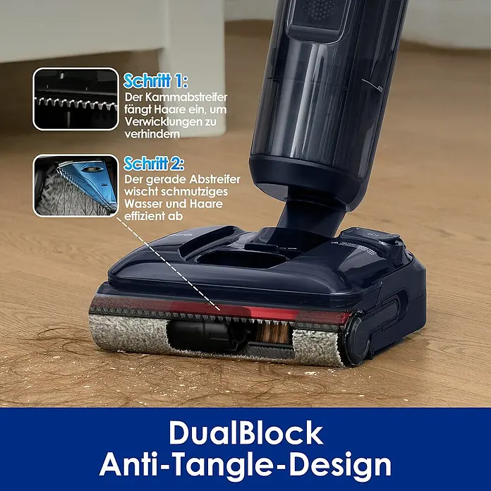 Tineco Akku-Nass-Trockensauger FLOOR ONE S7 Strech - Saugkraft: 21.000 Pa, Akkulaufzeit: 50 min, Wassertankvolumen: 1 l - Das DualBlock Anti-Tangle-Design des Staubsaugers fängt Haare ein und wischt Schmutzwasser effizient ab.