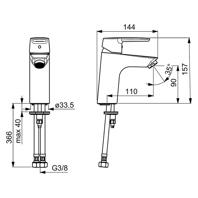 Hansa Polo Waschtischarmatur XL - Ohne Zugstange, Chrom, Glänzend - Technische Zeichnung eines Wasserhahns mit Maßangaben, inklusive Höhe, Ausladung und Durchmesser für Installationszwecke.