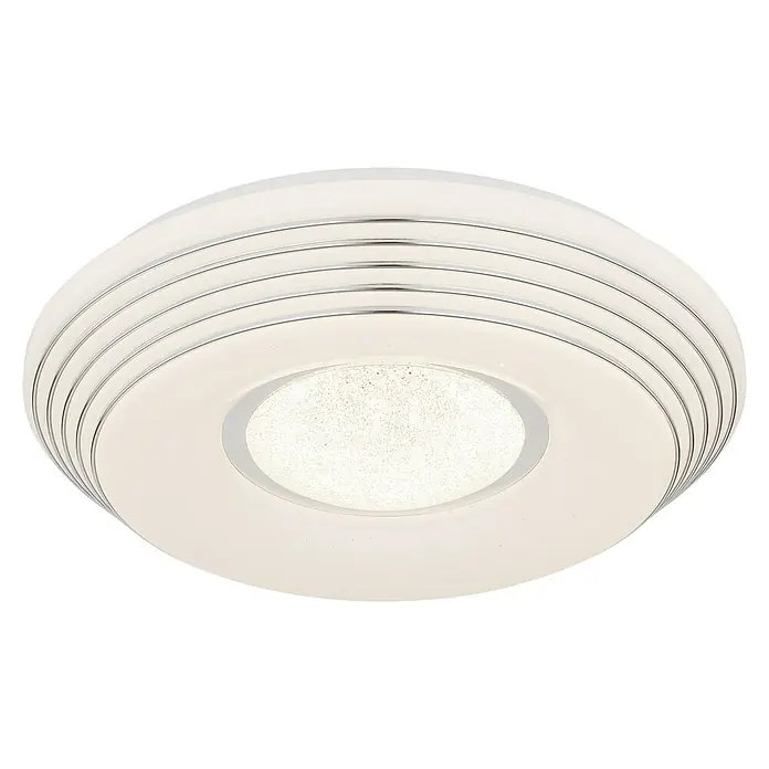 Globo LED-Deckenleuchte rund Pillo - Ø x H: 39 x 7 cm, Farbe Gehäuse: Wei, Kaltweiß - Elegante Deckenleuchte mit Chromringen und zentralem Lichtelement für stilvolle Beleuchtung im Raum.