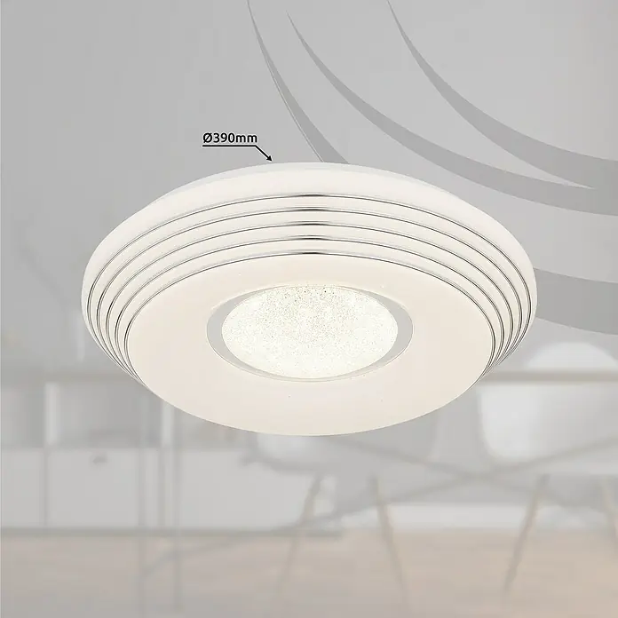 Globo LED-Deckenleuchte rund Pillo - Ø x H: 39 x 7 cm, Farbe Gehäuse: Wei, Kaltweiß - Runde Deckenleuchte mit silbernen Akzenten und zentralem Lichtelement für eine stilvolle Beleuchtung.