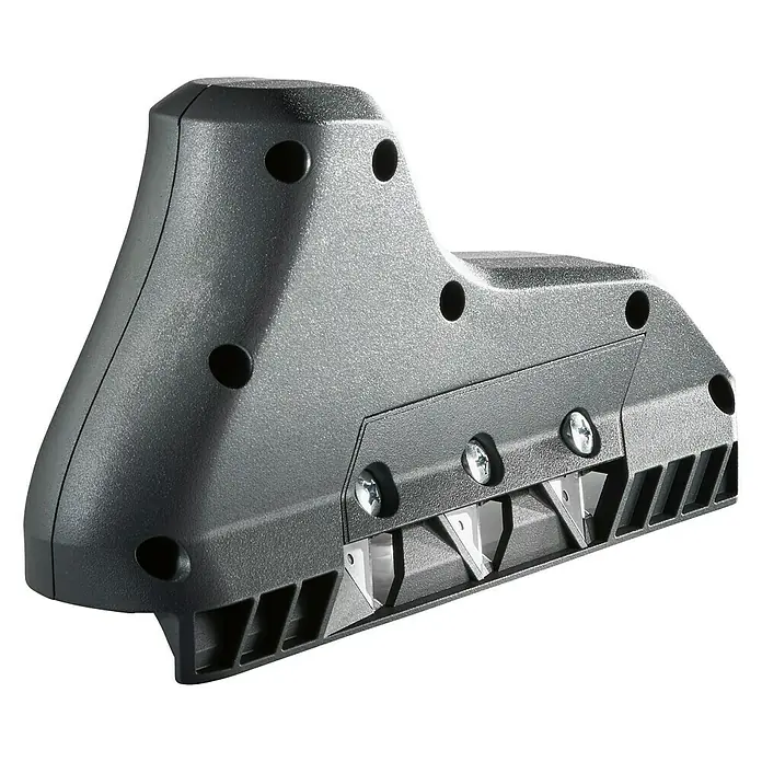 Wolfcraft Canteadora triple - Número de cuchillas de cepillo: 3 ud., Apto para: Placas de yeso laminado - La imagen muestra un pelacables multifuncional con múltiples cuchillas, que permite un pelado eficiente y preciso de los cables.