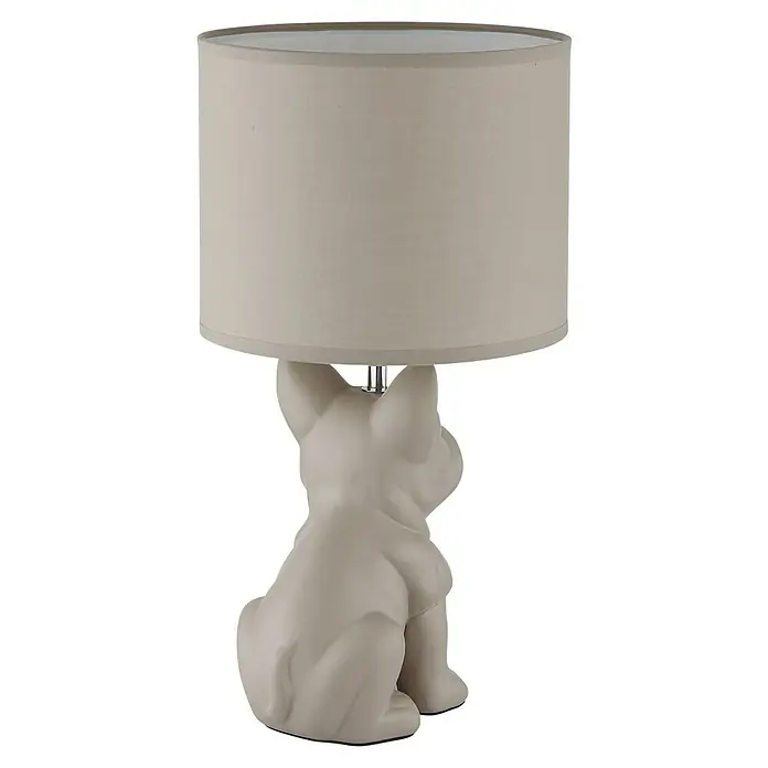 Globo Tischleuchte Dogo II - Farbe Gehäuse: Sandfarben, Farbe Schirm: Sandfarben, Ø x H: 220 cm x 400 mm, E27 - Elegante Tischlampe mit cremefarbenem Schirm und einem Sockel in Hundeform, ein stilvolles und verspieltes Deko-Element für Ihr Zuhause.
