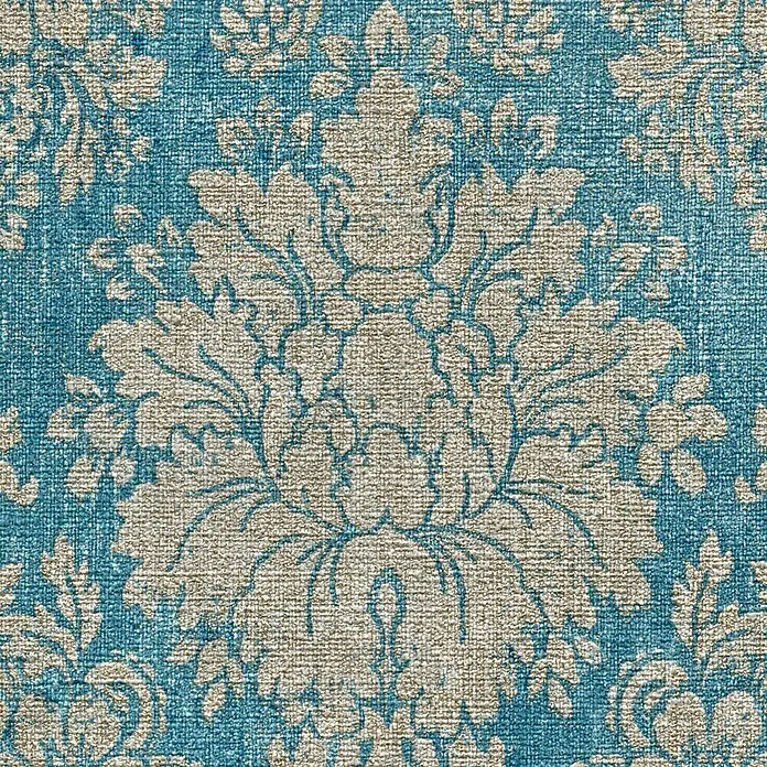 A.S. Création Designdrop Vliestapete - Blau-Grau, Ornament, 10,05 x 0,53 m - Elegantes Stoffmuster in Blau und Beige. Das detaillierte, florale Design verleiht jedem Raum einen Hauch von Raffinesse und zeitloser Schönheit.