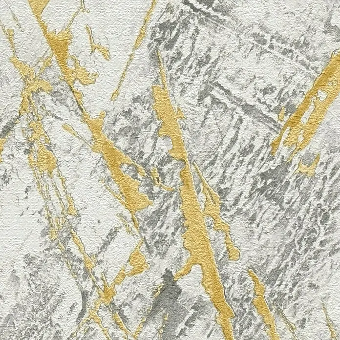 A.S. Création Designdrop Vliestapete Marmoroptik - Weiß-Gold, Steinoptik, 10,05 x 0,53 m - Abstrakte Marmorierung in Weiß und Grau mit goldenen Akzenten, ideal für moderne Designs.