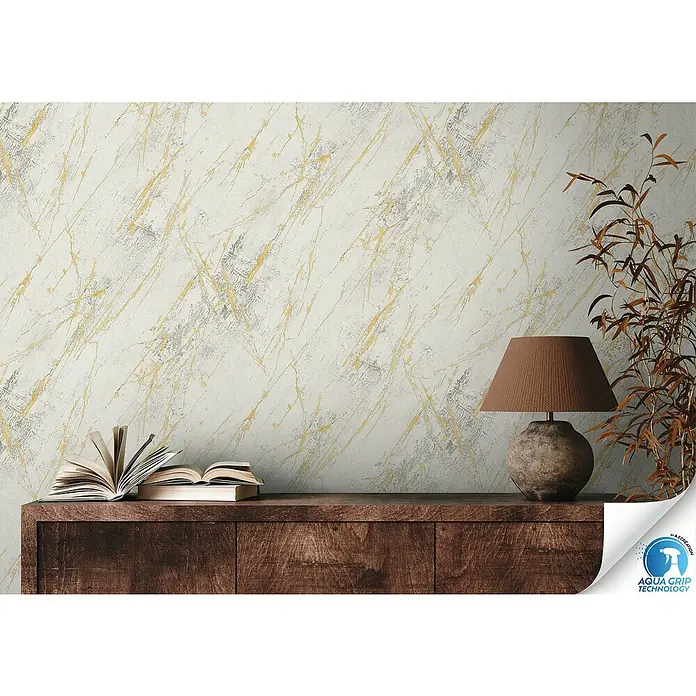 A.S. Création Designdrop Vliestapete Marmoroptik - Weiß-Gold, Steinoptik, 10,05 x 0,53 m - Elegante Tapete mit Marmor-Design in Gold und Grau. Die Tapete verleiht jedem Raum eine stilvolle und moderne Note.