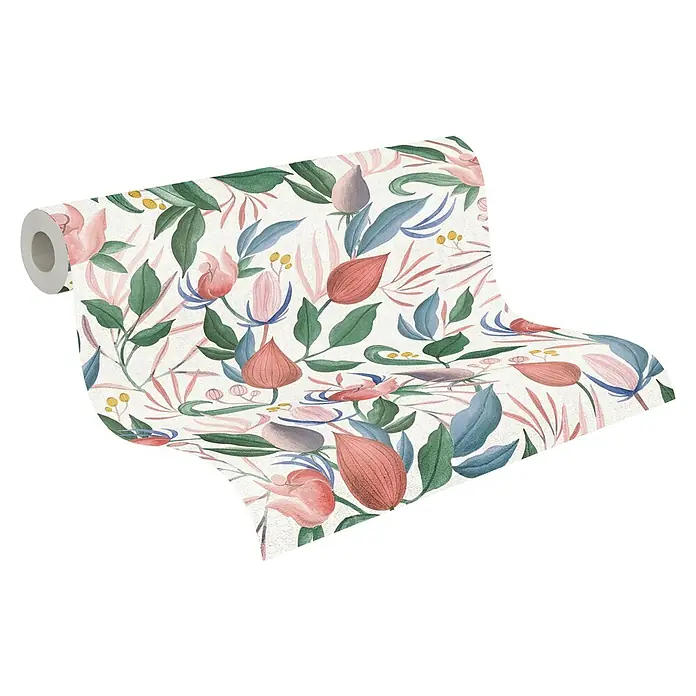 A.S. Création Cosmoliving by Cosmopolitan Vliestapete Blüte - Weiß-Grün-Pink, Floral, 10,05 x 0,53 m - Rolle mit floralem Tapetenmuster in Rosa- und Grüntönen. Ein dekoratives Wandgestaltungselement für ein stilvolles Zuhause.