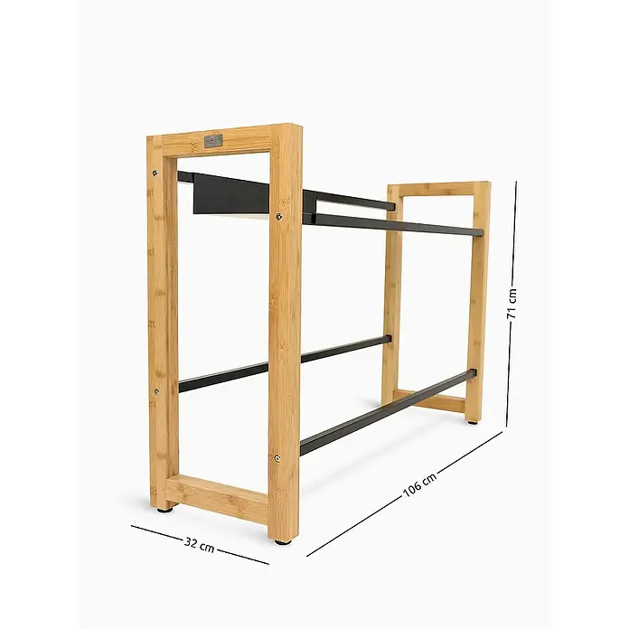 holz4home Getränkekistenregal - Anzahl Böden: 0 Stk., Schrauben, Braun - Das Bild zeigt einen Schuhständer aus Bambus und Metall mit den Maßen 71 cm Höhe, 106 cm Länge und 32 cm Breite.