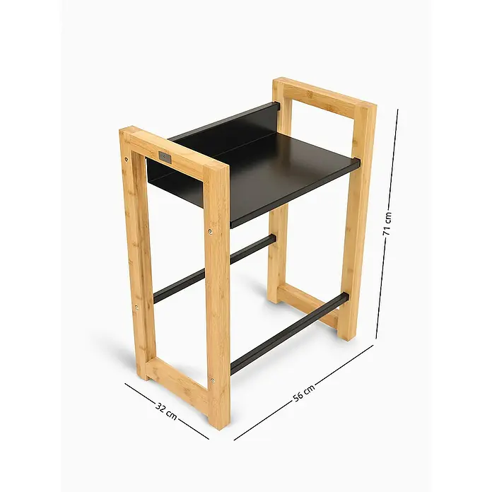holz4home Getränkekistenregal - Anzahl Böden: 0 Stk., Schrauben, Braun - Ein moderner Barhocker aus Holz mit schwarzer Sitzfläche und Fußstütze, der durch sein schlichtes Design überzeugt.